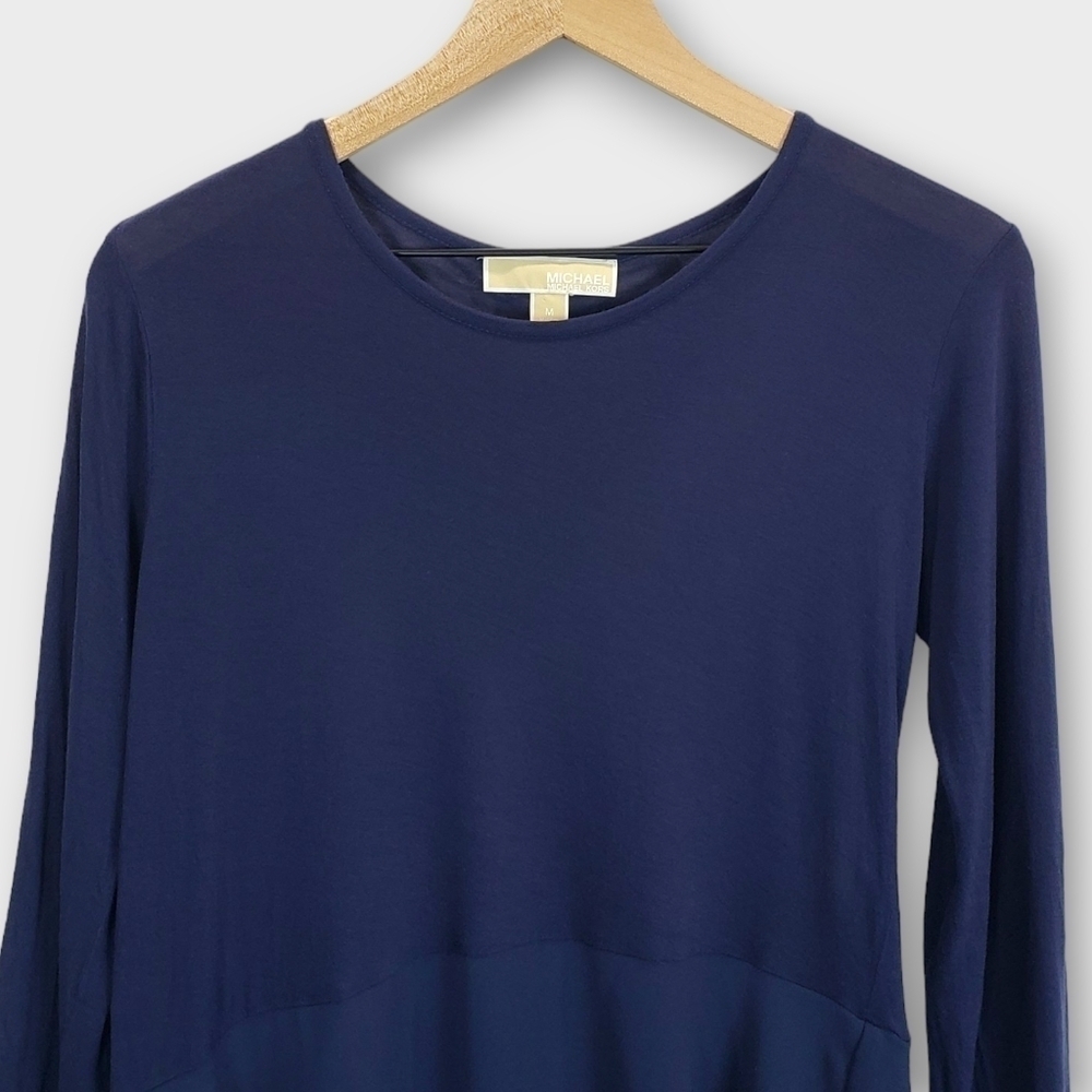 Michael Kors Navy Flutter Hem Layered Top Medium - Picture 9 of 11